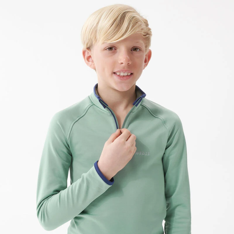 WEDZE Sous-vêtement De Ski Enfant FRESHWARM 1/2 Zip Haut Vert D'eau – Image 6